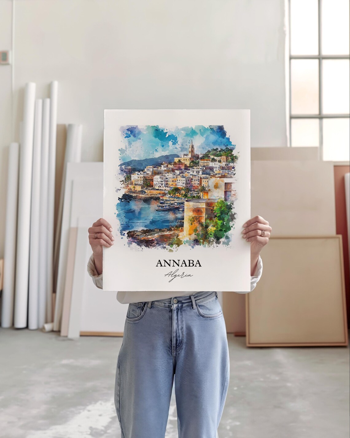 Annaba Algeria Watercolor Harbor Old Town Coastal Travel Poster - Image 4