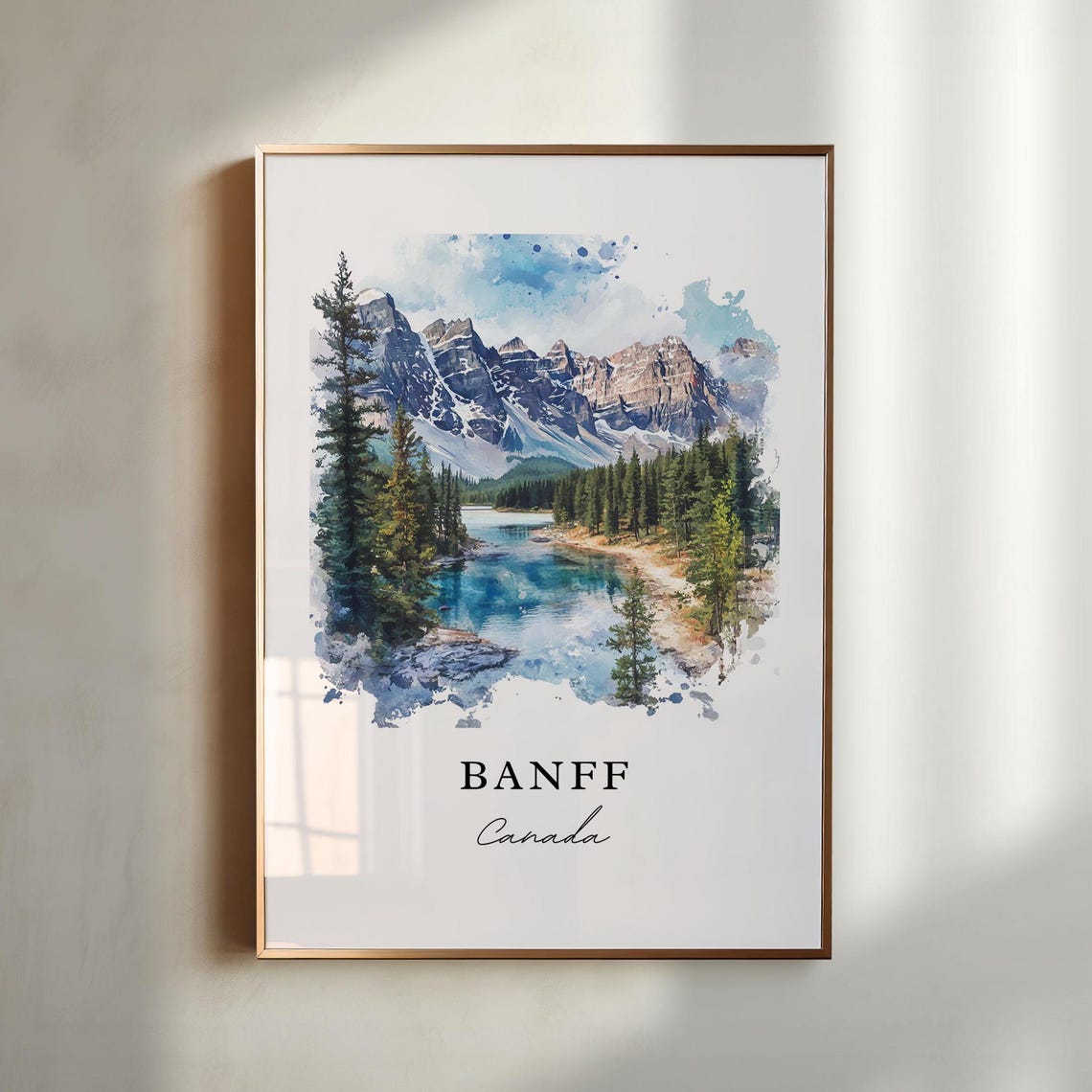 Banff Canada Moraine Lake Rocky Mountain Watercolor Travel Poster