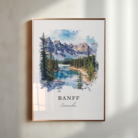 Banff Canada Moraine Lake Rocky Mountain Watercolor Travel Poster