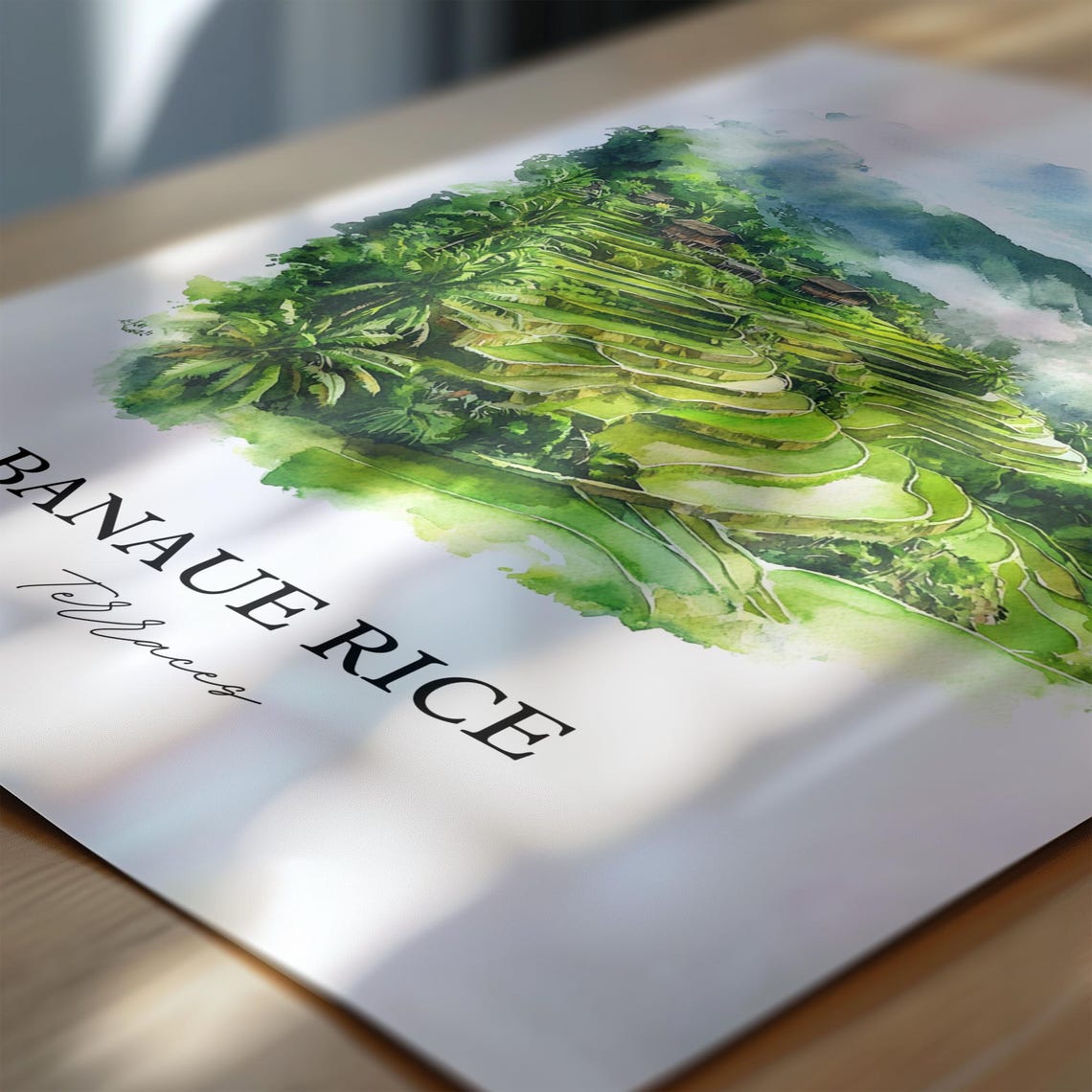 Banaue Rice Terraces Philippines Emerald Watercolor Travel Poster - Image 6
