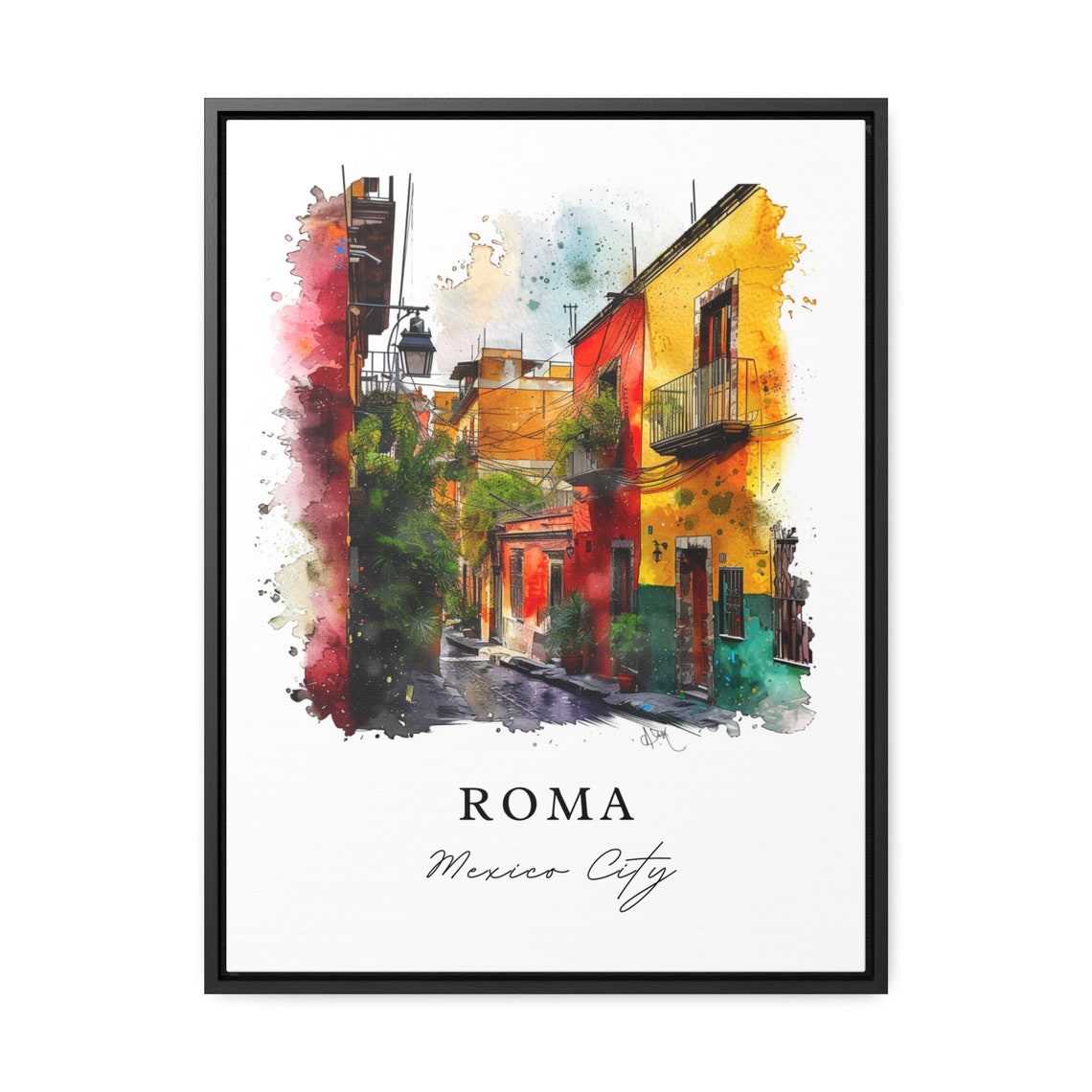Roma Mexico City Cobblestone Colonial Street Watercolor Poster - Image 3
