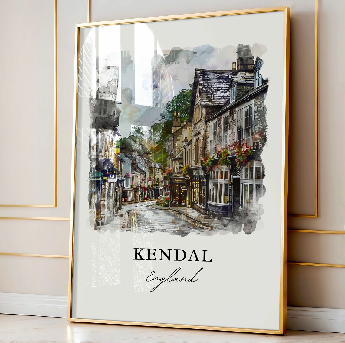 Kendal England Historic Stone Street Watercolor Travel Poster - Image 4