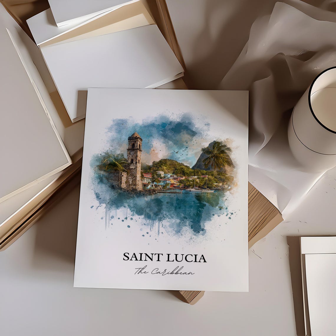 Saint Lucia Wall Art St Print Caribbean Watercolor Gift Travel Poster Housewarming - Image 2
