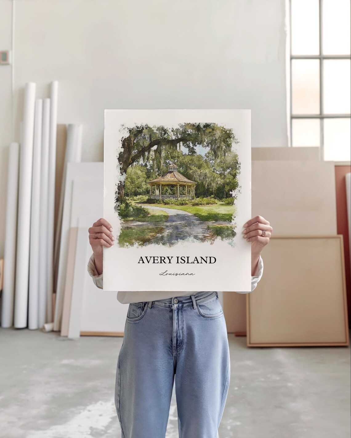 Avery Island Louisiana Watercolor Garden Gazebo Scene Art Poster - Image 3
