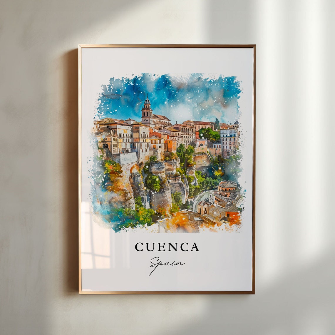Cuenca Spain Cliffside Cathedral Watercolor Print Home Decor Art