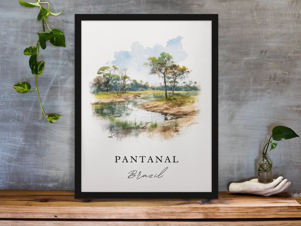 Pantanal Brazil Watercolor Wetland River Savanna Travel Poster