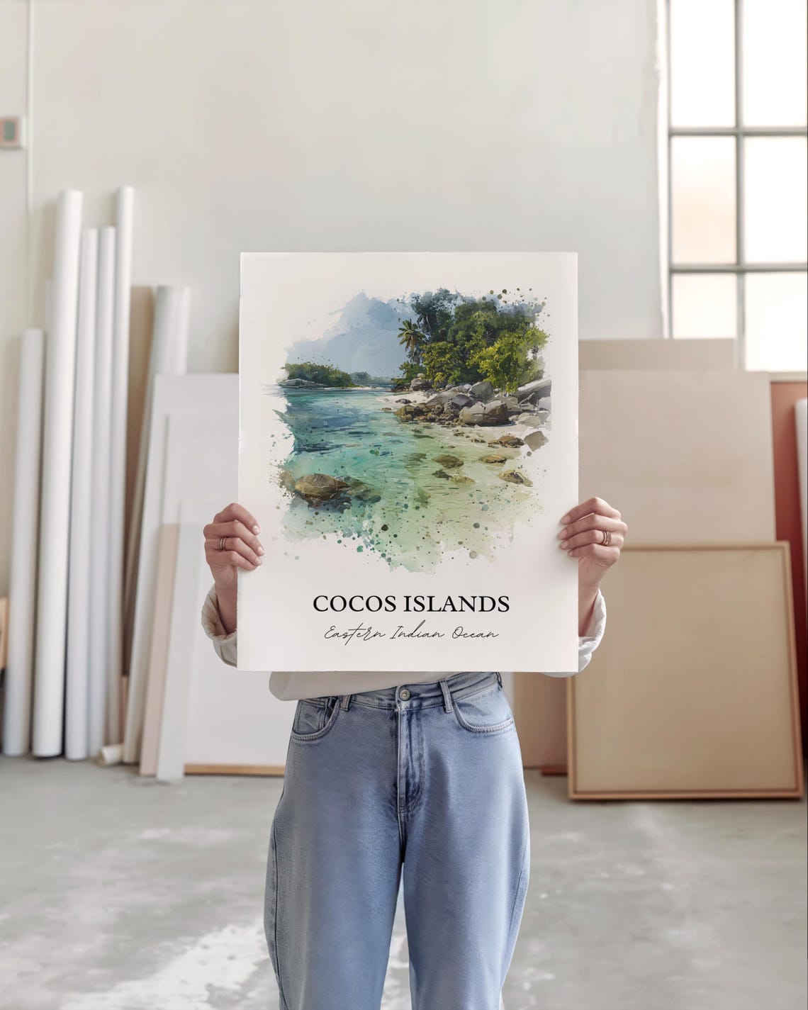 Cocos Islands Eastern Indian Ocean Palm Shore Watercolor Poster - Image 3