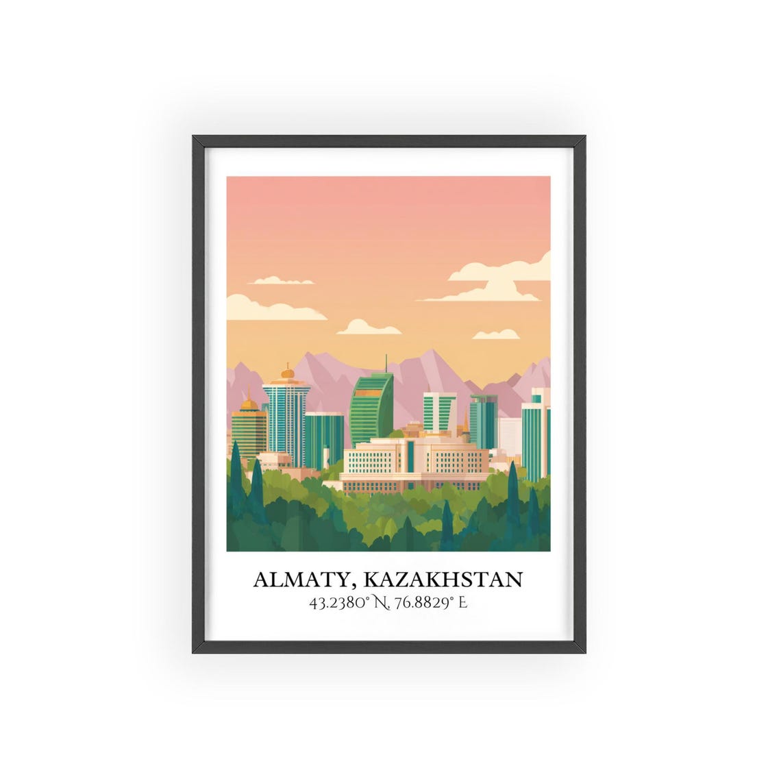 Almaty Kazakhstan Mountain Skyline Sunset Retro Travel Poster - Image 2
