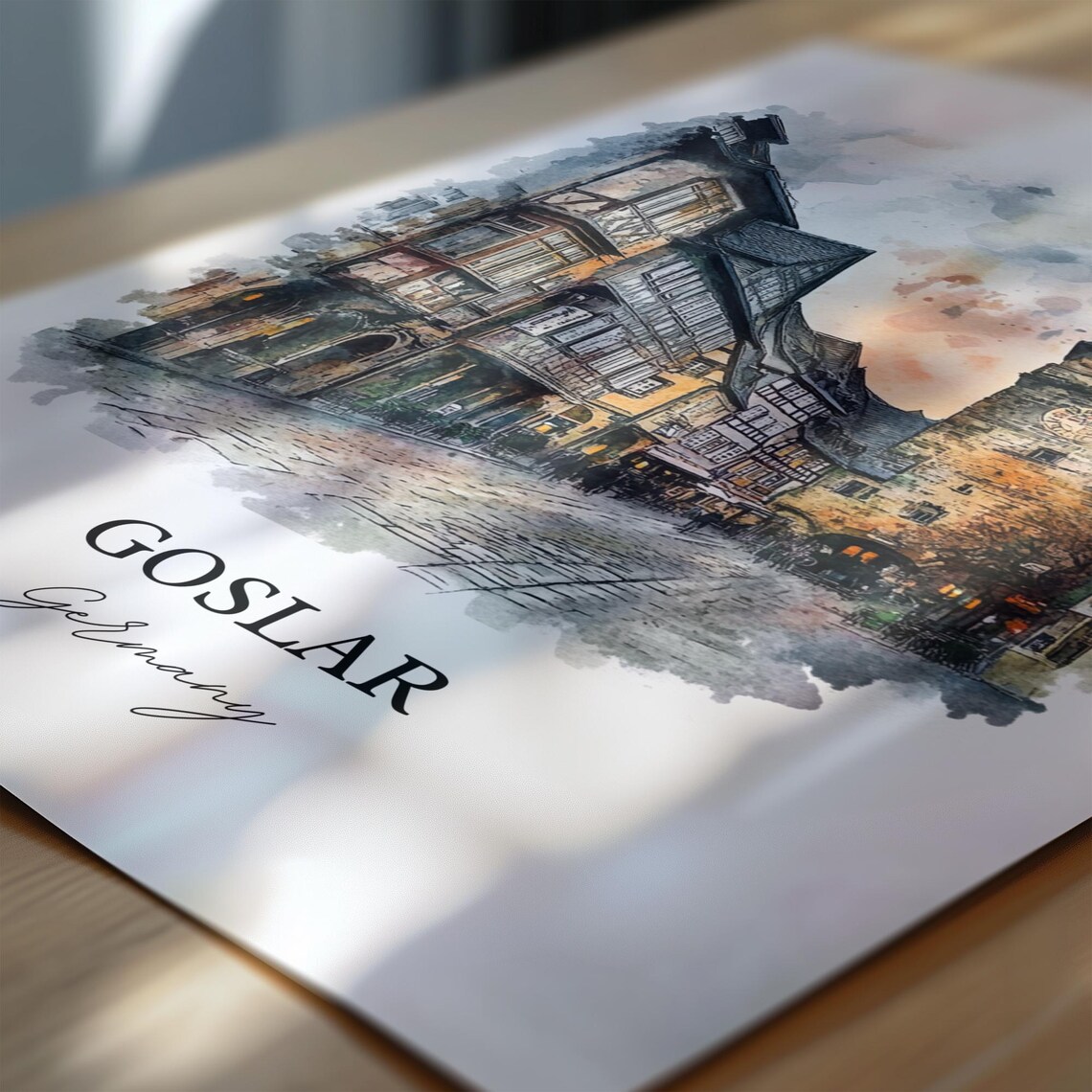 Goslar Germany Medieval Timber Houses Watercolor Travel Poster - Image 6