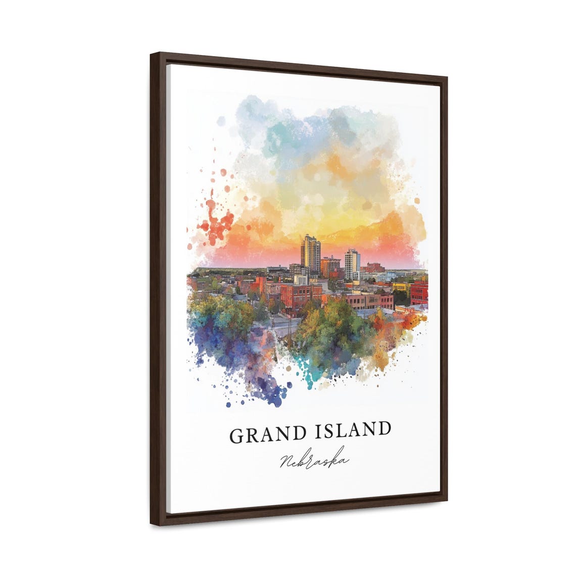 Grand Island Nebraska Skyline Sunset Watercolor Travel Poster - Image 2