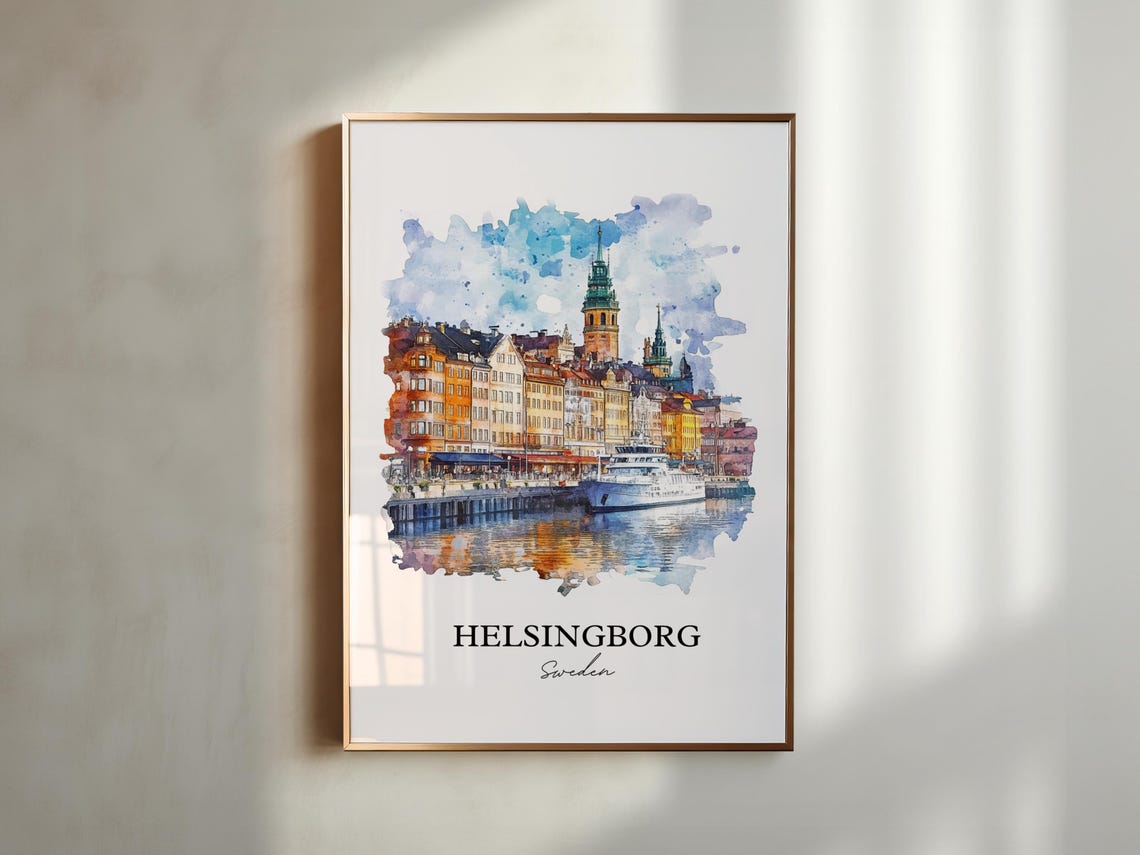 Helsingborg Sweden Waterfront Ship Watercolor Minimalist Travel Poster - Image 3
