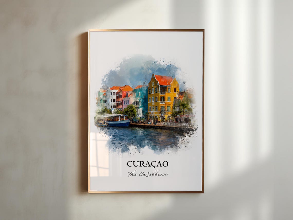 Curacao Watercolor Caribbean Harbor Pastel Facades Travel Poster - Image 5