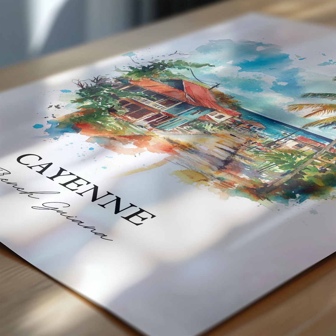 Cayenne French Guiana Watercolor Coastal Street Scene Poster - Image 7