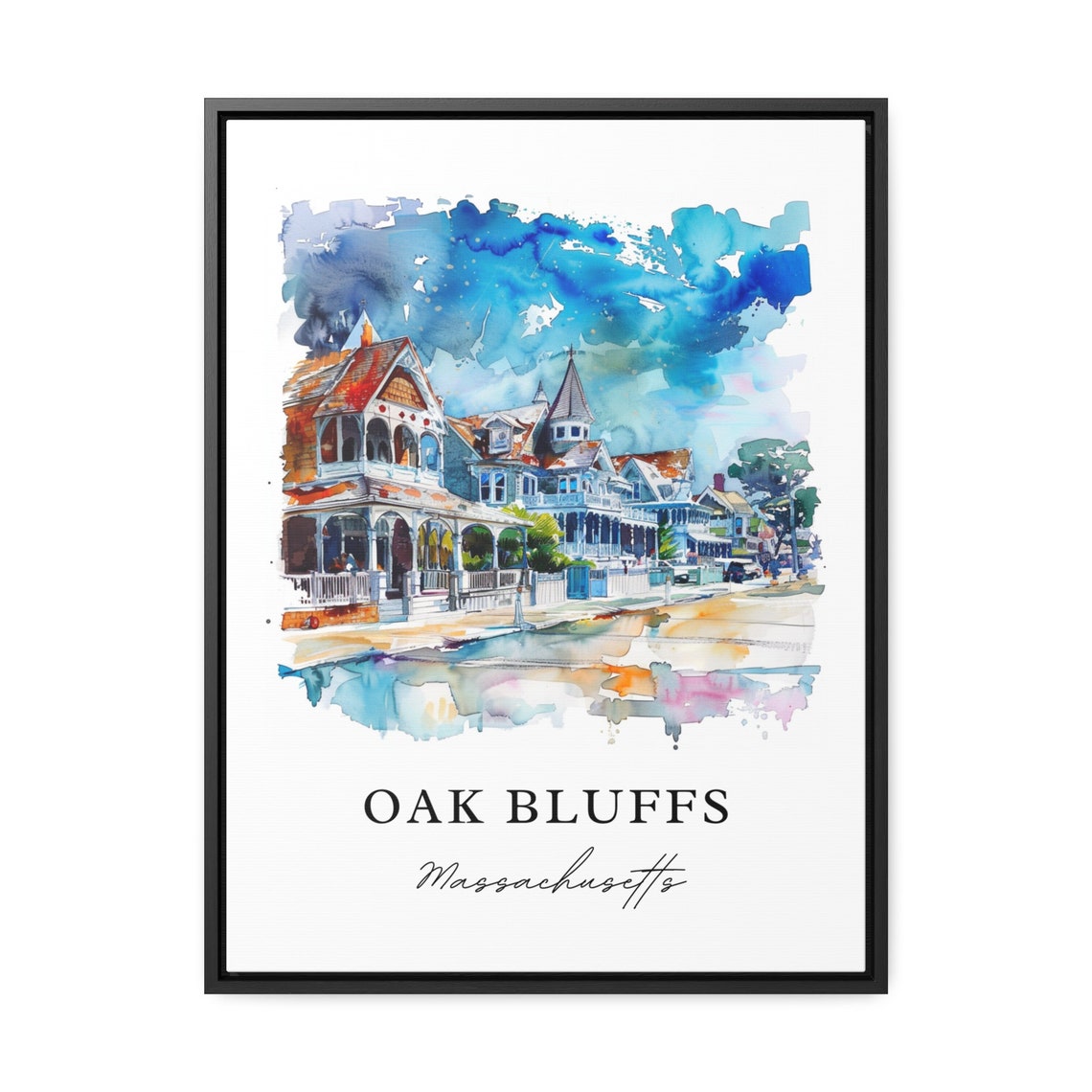 Oak Bluffs MA Watercolor Travel Poster Print - Image 3