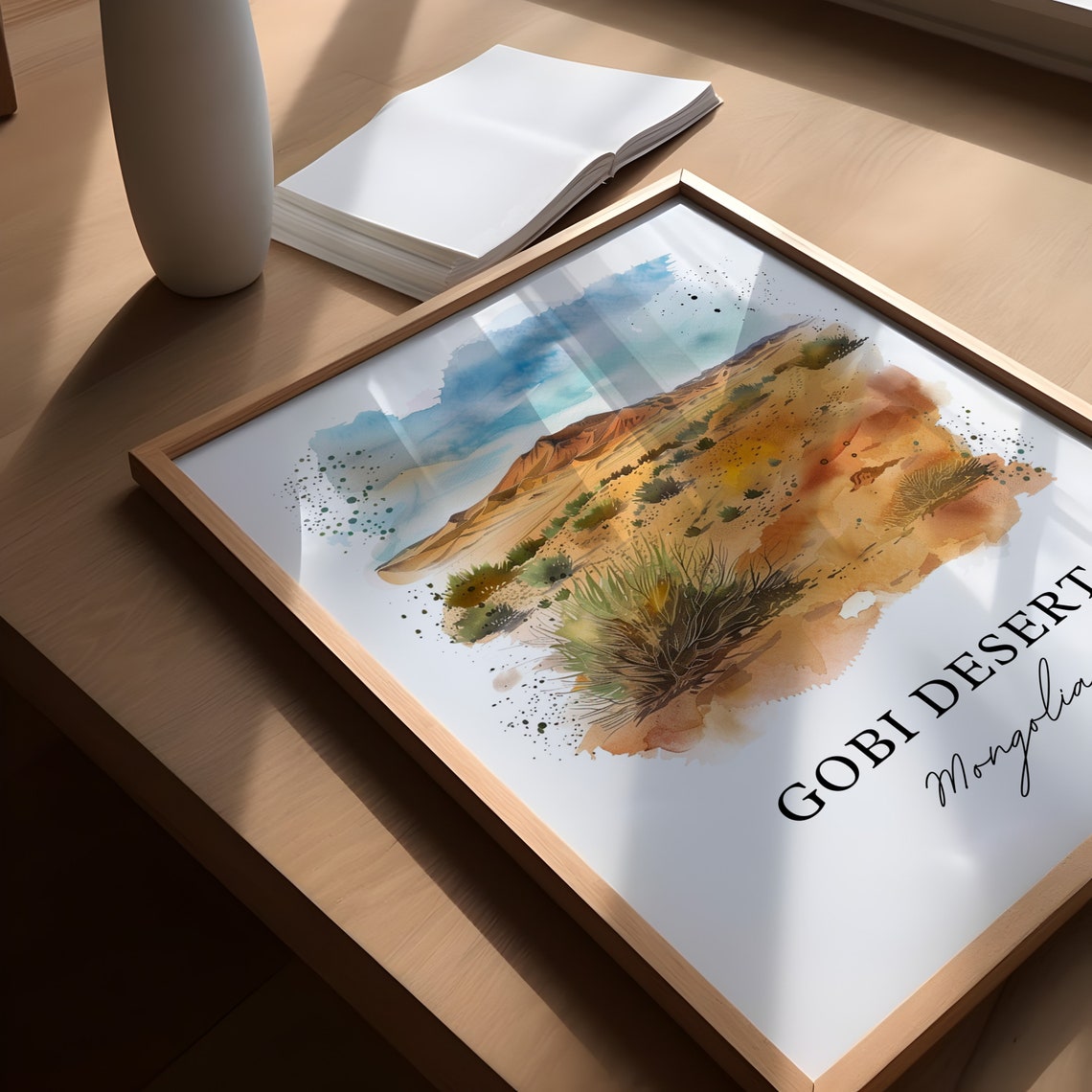 Gobi Desert Mongolia Dunes Steppe Watercolor Landscape Travel Poster - Image 5