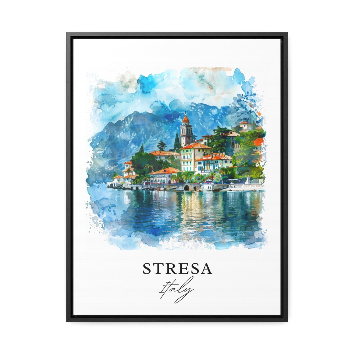 Stresa Italy Lake Maggiore Hillside Town Watercolor Travel Poster - Image 3