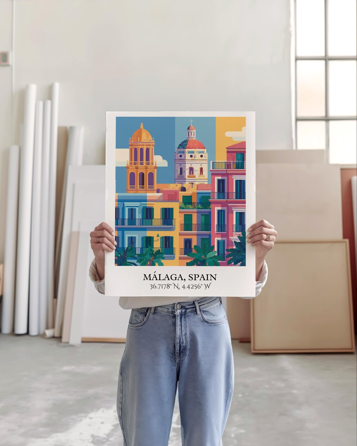 Malaga Spain Cathedral Towers Colorful Old Town Travel Poster - Image 5