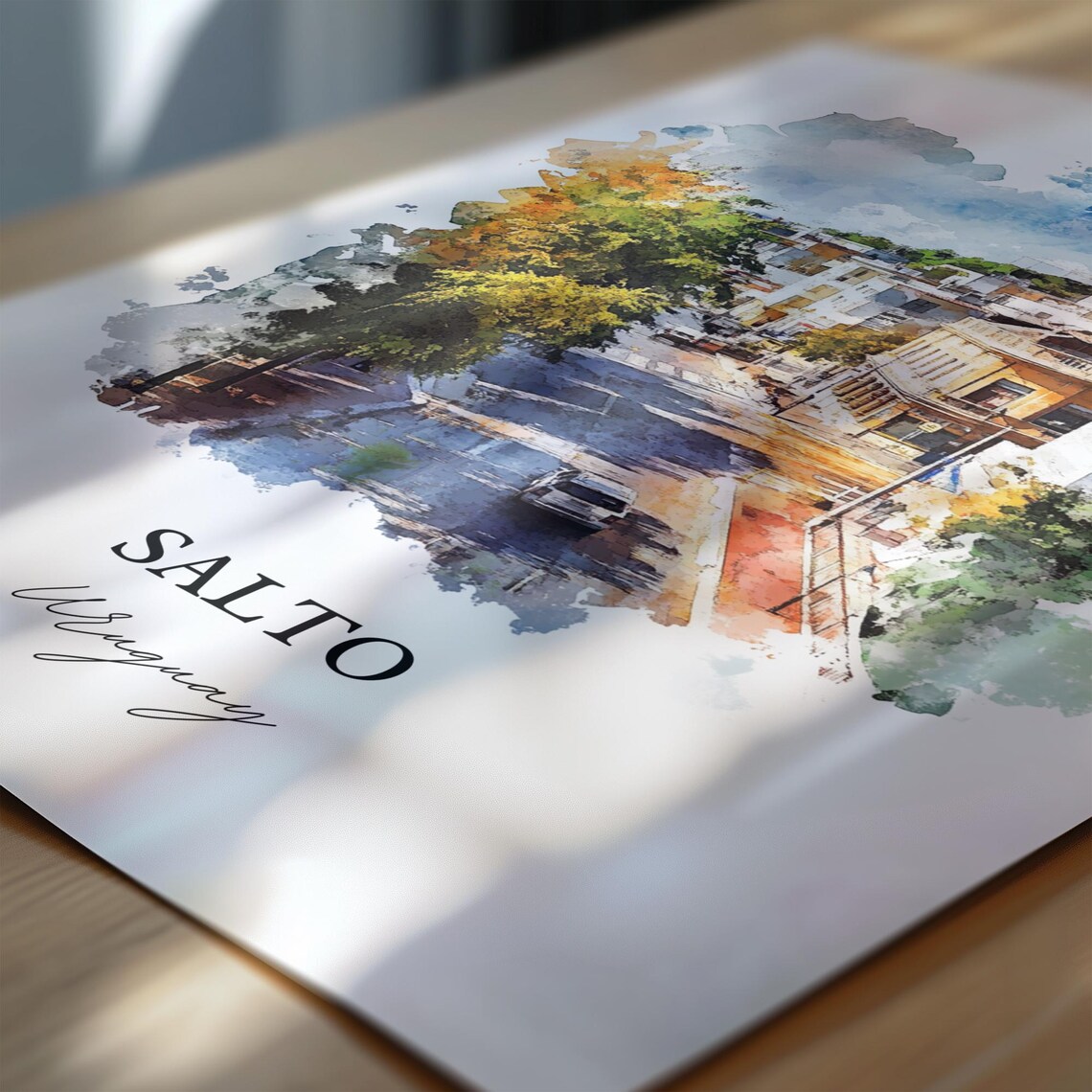 Salto Uruguay Tree Lined Street Watercolor City Scene Poster - Image 6