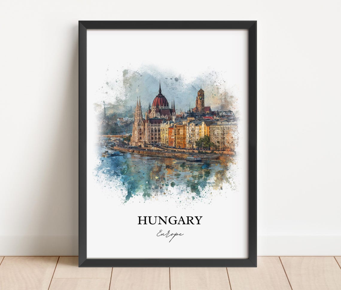 Hungary Budapest Parliament Danube Watercolor Europe Travel Poster - Image 2