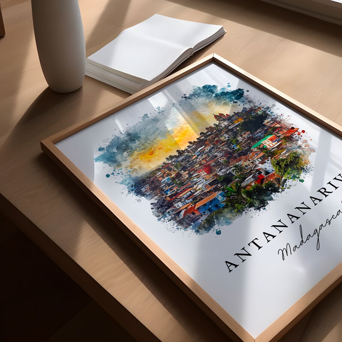 Antananarivo Madagascar Watercolor Hillside Cityscape Travel Poster - Image 6