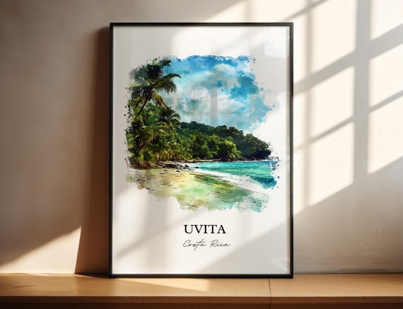 Uvita Wall Art Baha Ballena Print Costa Rica Watercolor Gift Travel Poster Housewarming