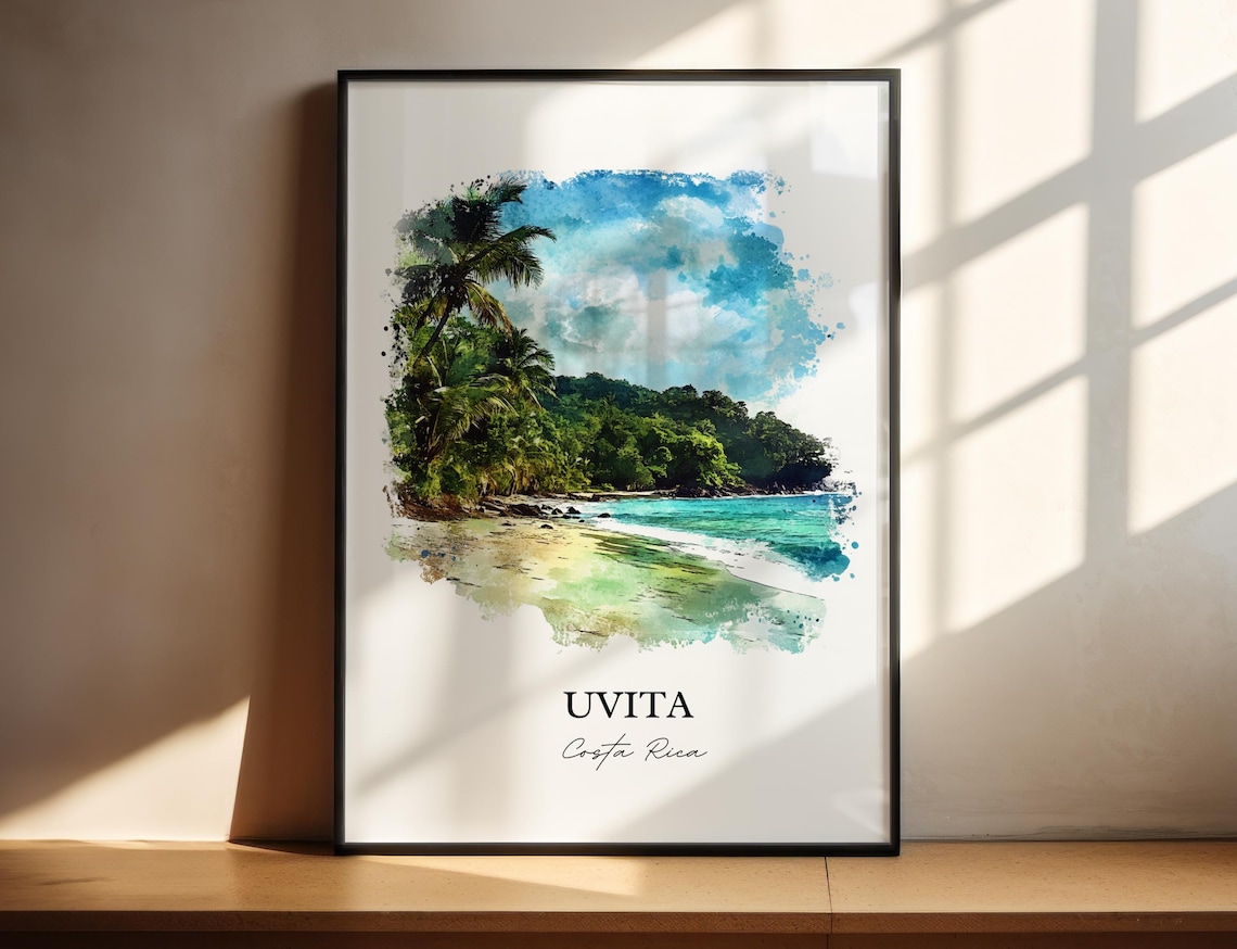 Uvita Costa Rica Emerald Jungle Beach Paradise Watercolor Poster
