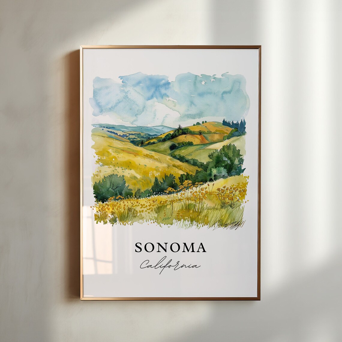 Sonoma California Watercolor Travel Poster, Valley View
