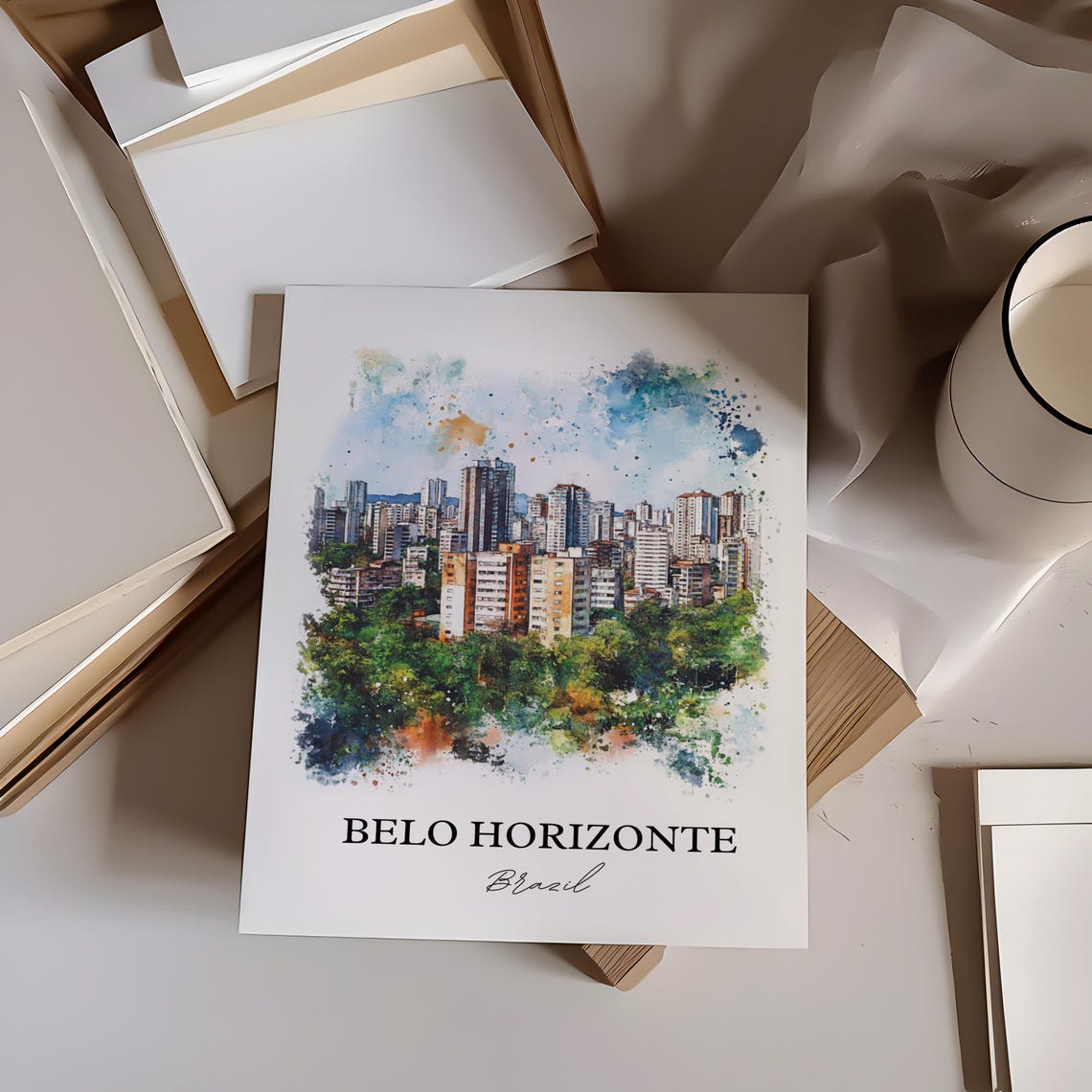 Belo Horizonte Brazil Watercolor City Skyline Green Park Poster - Image 2