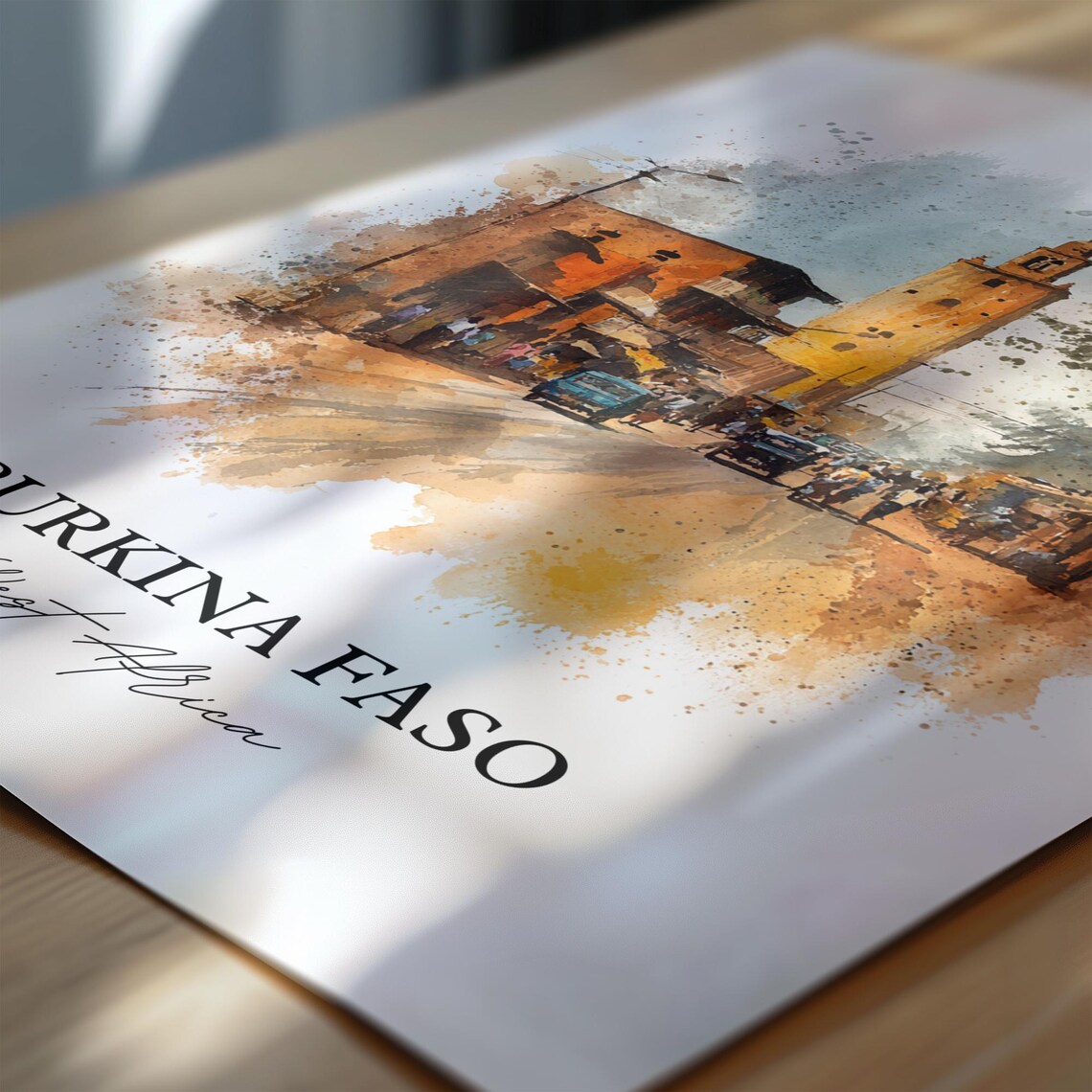 Burkina Faso West Africa Street Tower Watercolor Travel Poster - Image 6