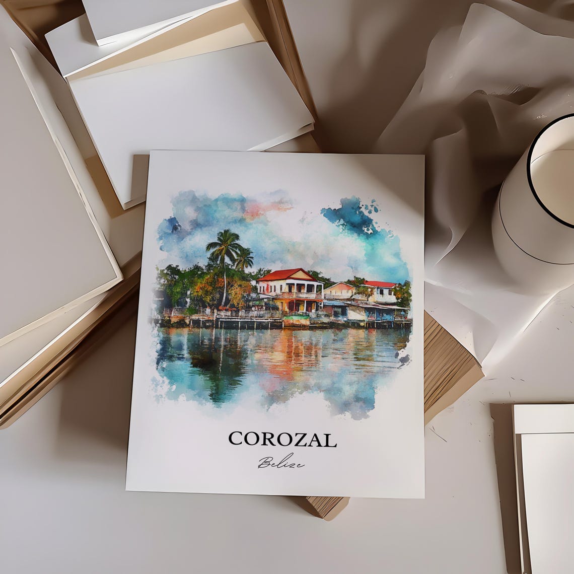 Corozal Wall Art Belize Print Watercolor Gift Travel Poster Housewarming - Image 4