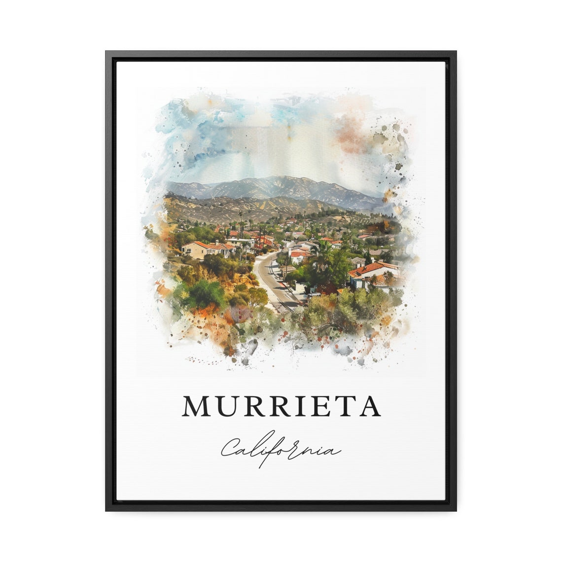 Murrieta California Watercolor Hillside Town Valley Scene Poster - Image 3
