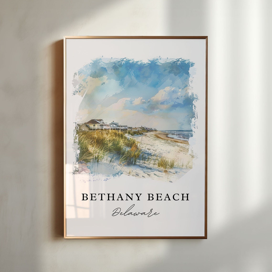 Bethany Beach Delaware Coastal Dunes Watercolor Ocean Travel Poster