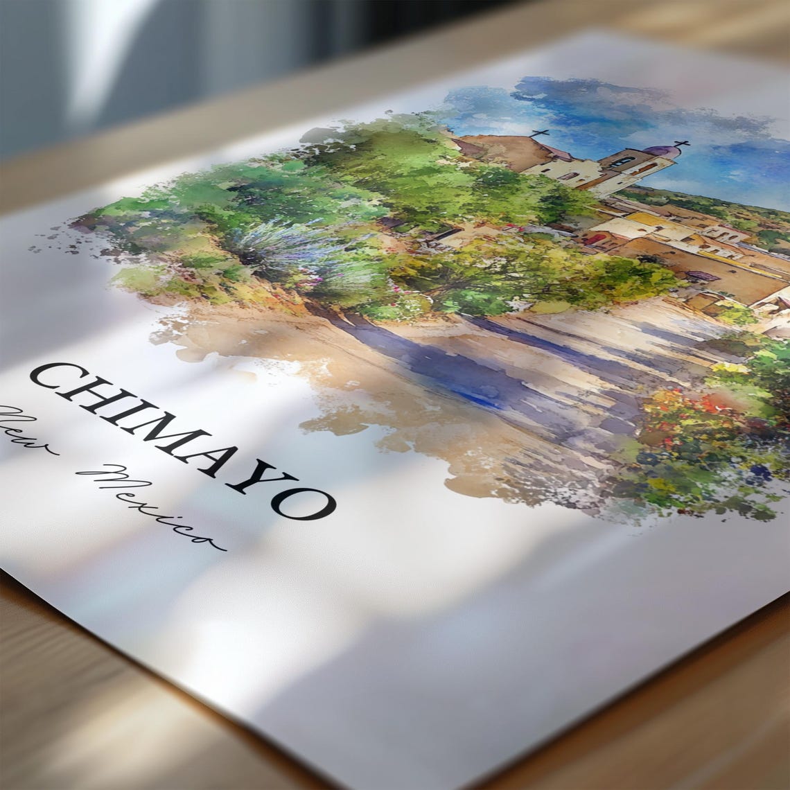 Chimayo New Mexico Adobe Church Village Path Watercolor Travel Poster - Image 6