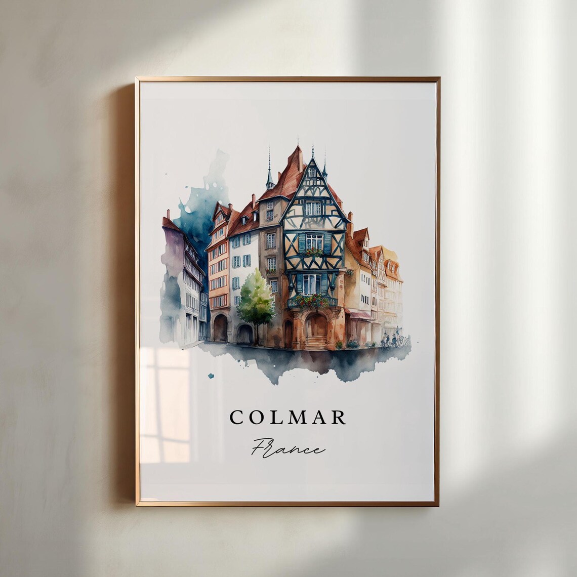 Colmar France Watercolor Half Timbered Old Town Houses Scenic Poster