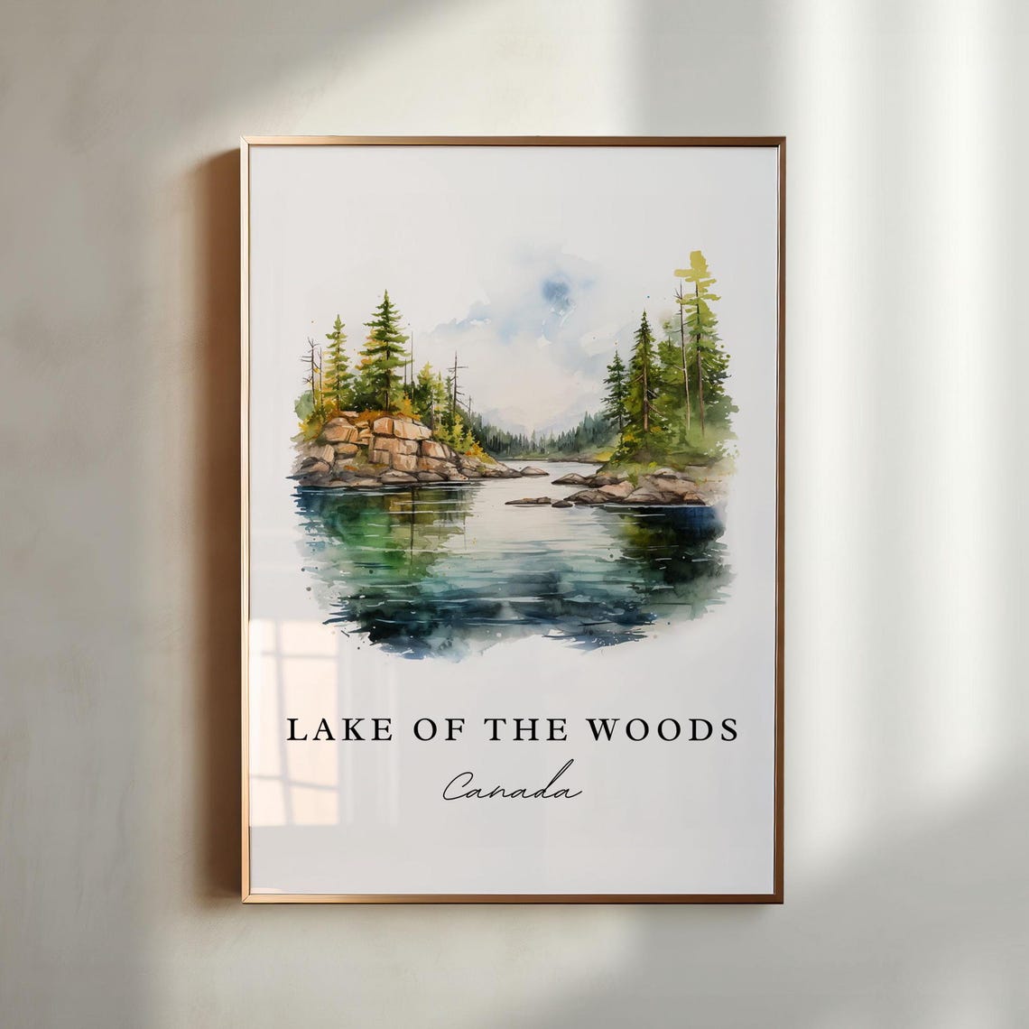 Lake of the Woods Canada Pine Island Watercolor Scenic Poster