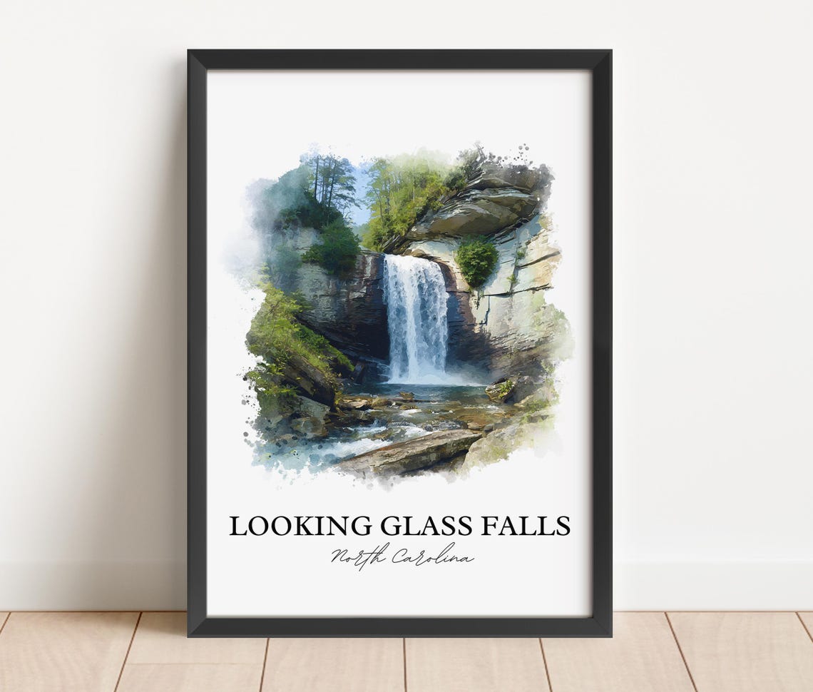 Looking Glass Falls North Carolina Roadside Ledge Watercolor Poster - Image 2