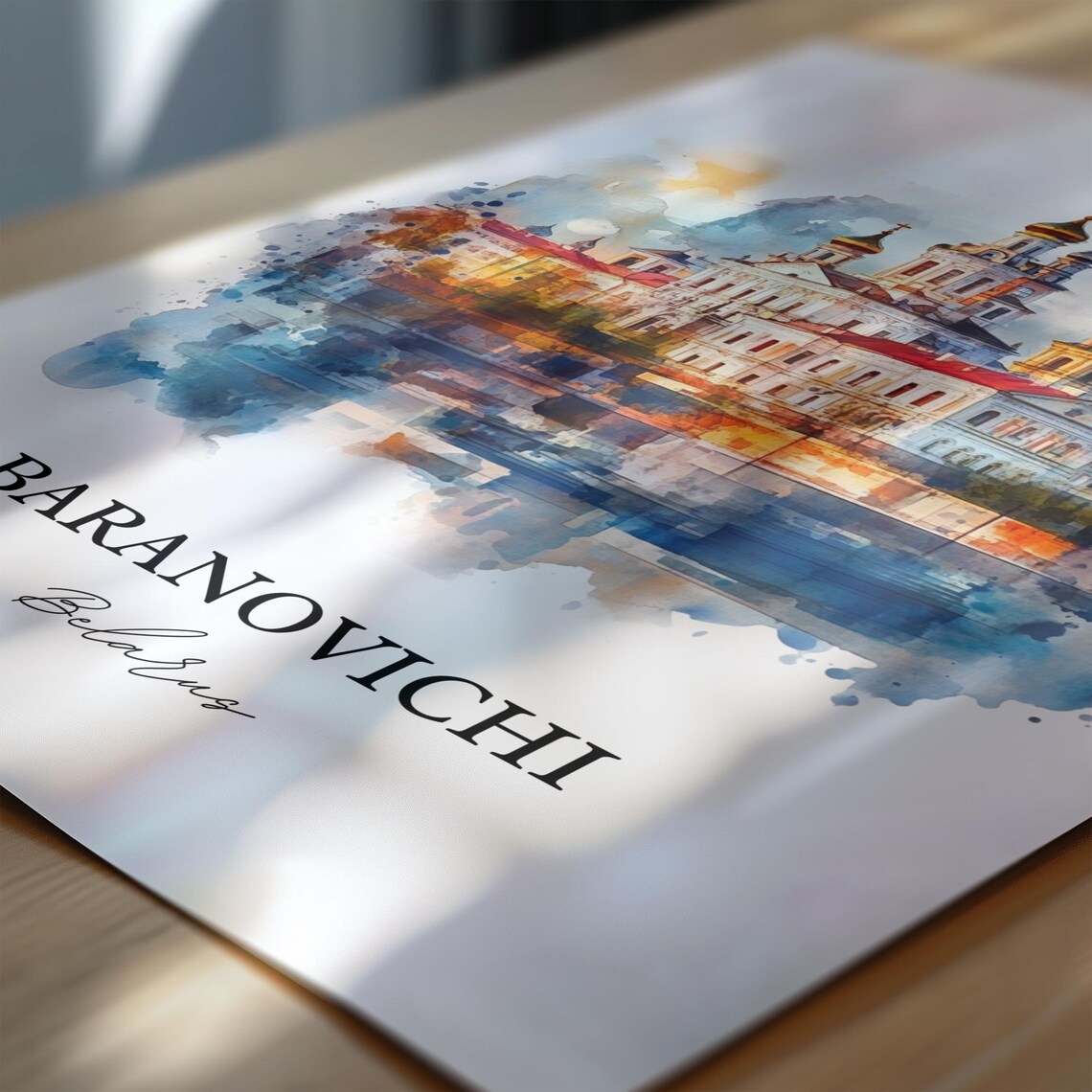 Baranovichi Belarus Golden Domed Church Riverside Watercolor Poster - Image 6