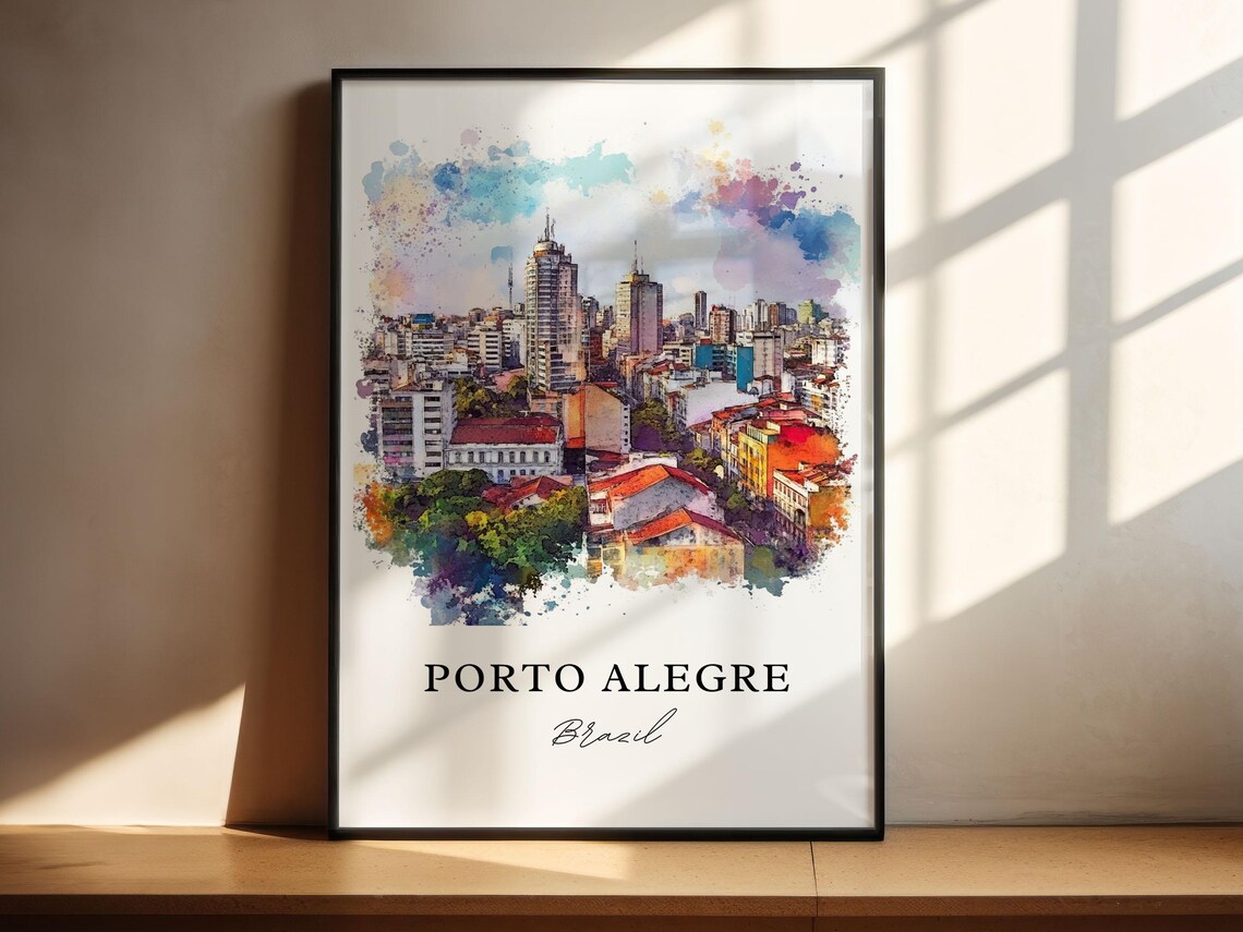 Porto Alegre Brazil Pastel City Skyline Urban Watercolor Poster - Image 5