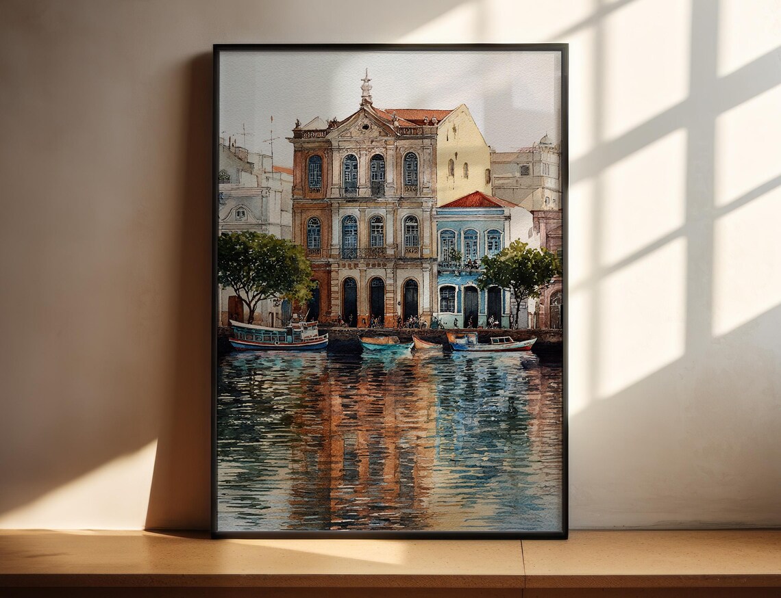 Recife Brazil Watercolor Travel Poster Art Print