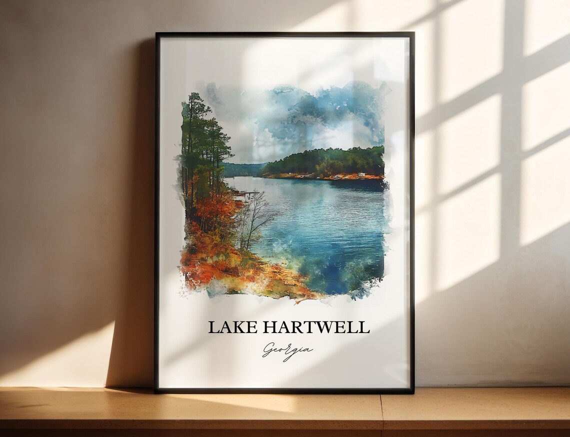 Lake Hartwell Georgia Pine Shoreline Watercolor Travel Poster