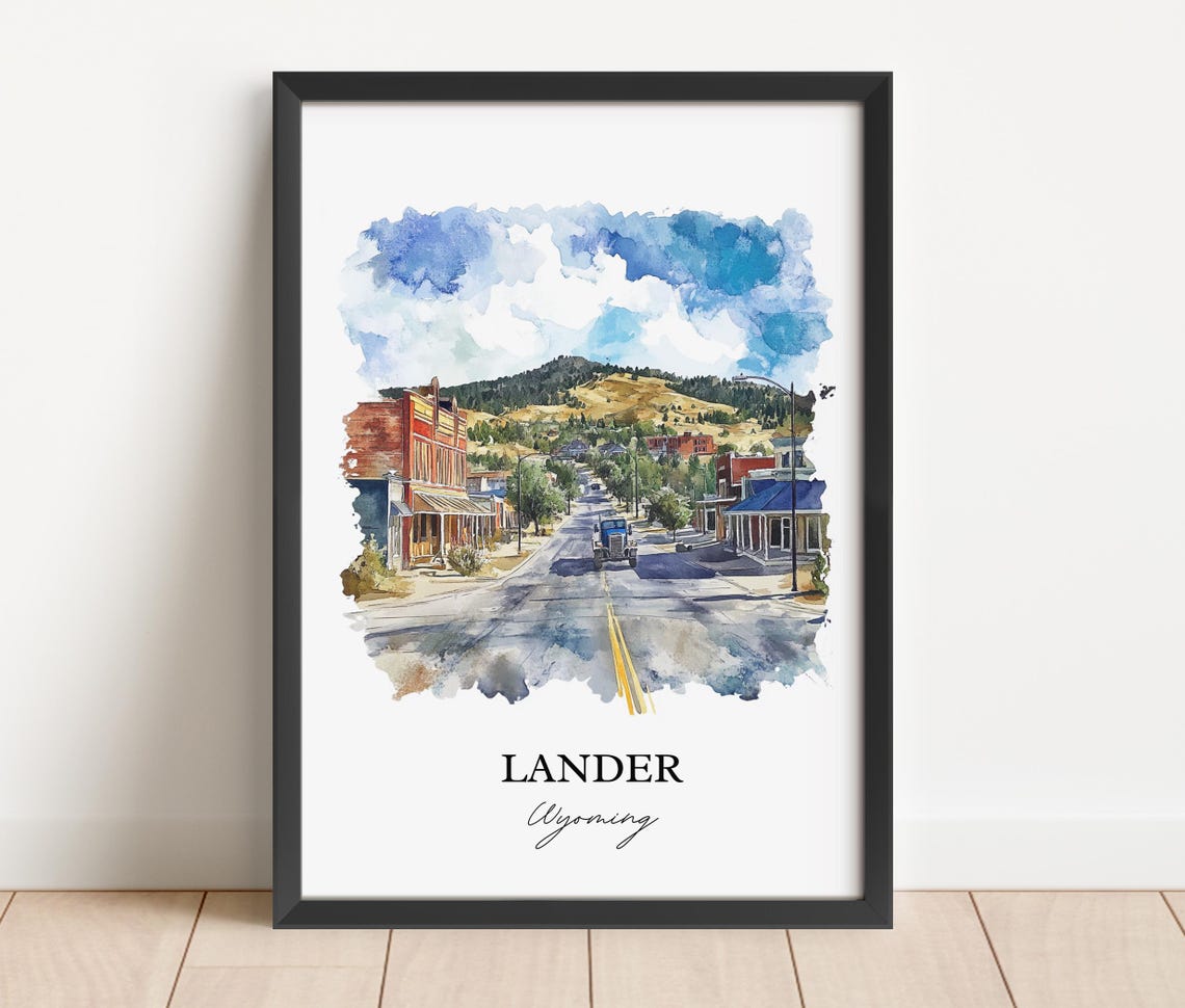 Lander Wyoming Western Main Street Foothills Watercolor Poster - Image 3