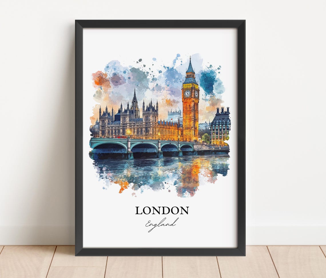 Big Ben England Watercolor Travel Poster, London - Image 3