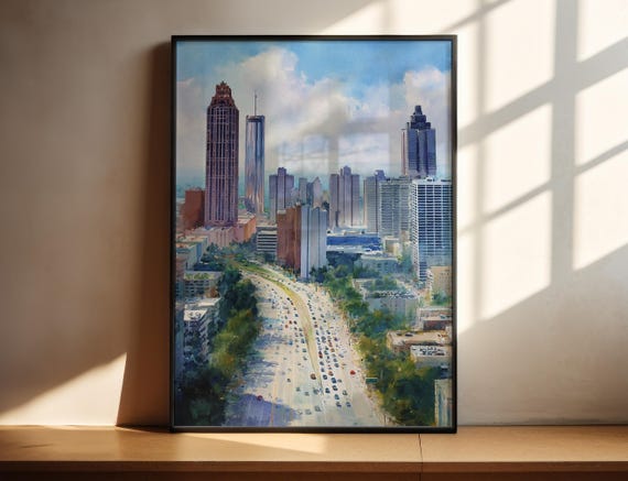 Atlanta Watercolor Art Travel Print Georgia Artwork Skyline Decor Wall