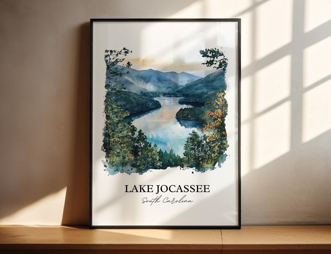 Lake Jocassee South Carolina Misty Mountain Gorge Watercolor Poster