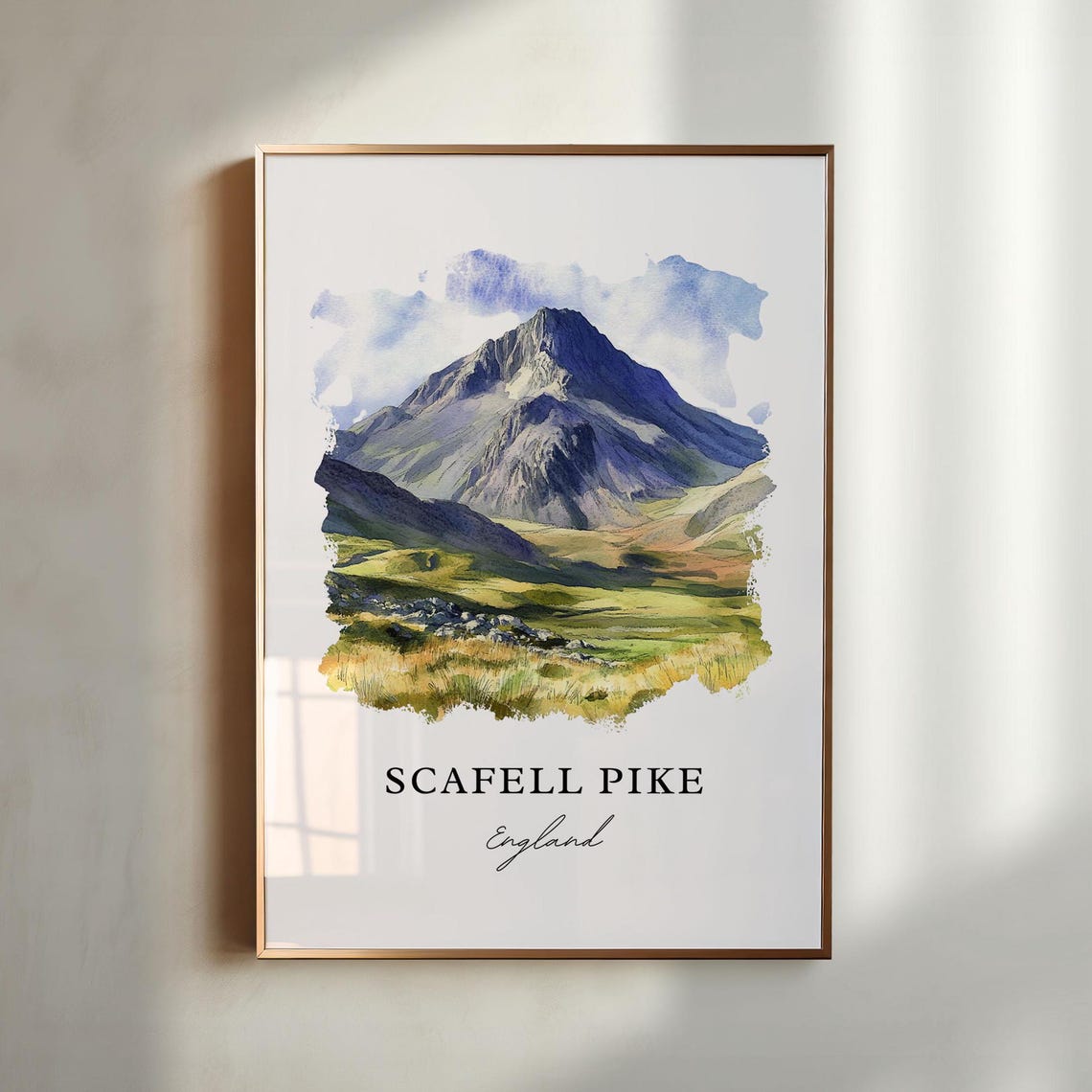 Scafell Pike England Lake District Peak Watercolor Travel Poster