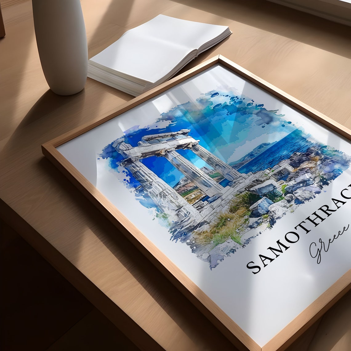Samothrace Greece Ancient Temple Columns Watercolor Sea Poster - Image 5