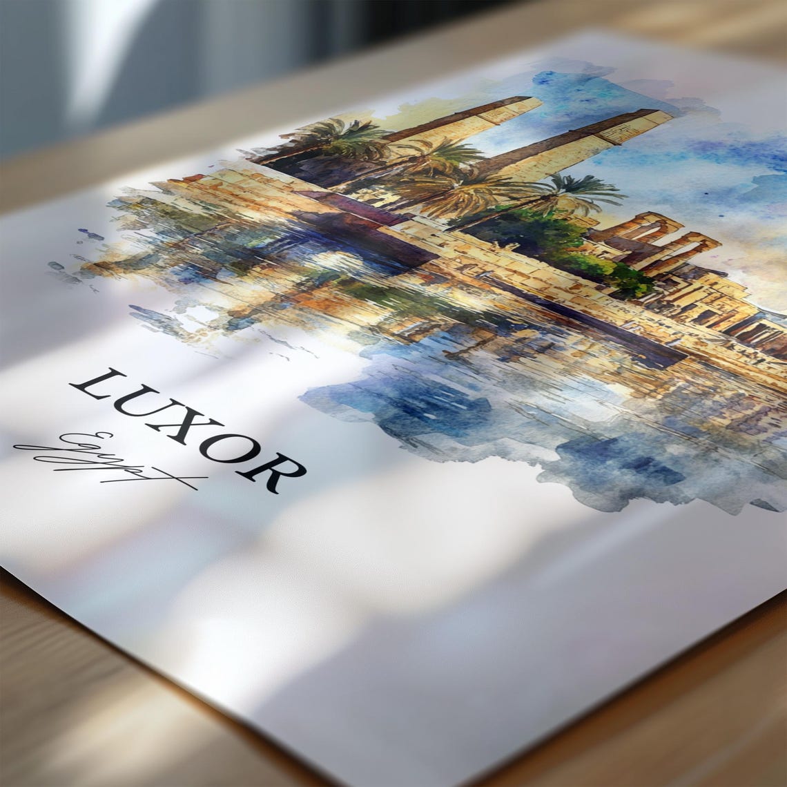 Luxor Egypt Ancient Temple Nile River Watercolor Travel Poster - Image 6