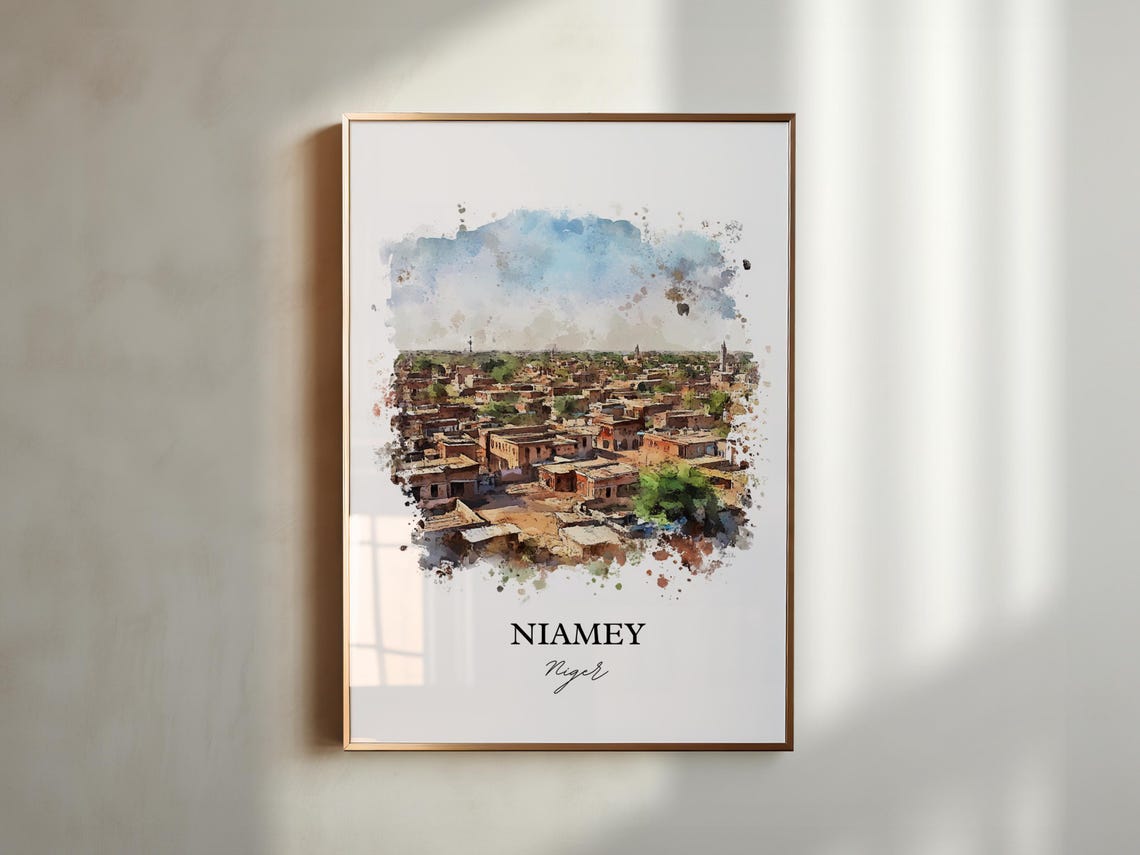 Niamey Niger Aerial Old Town Watercolor Cityscape Art Poster - Image 6