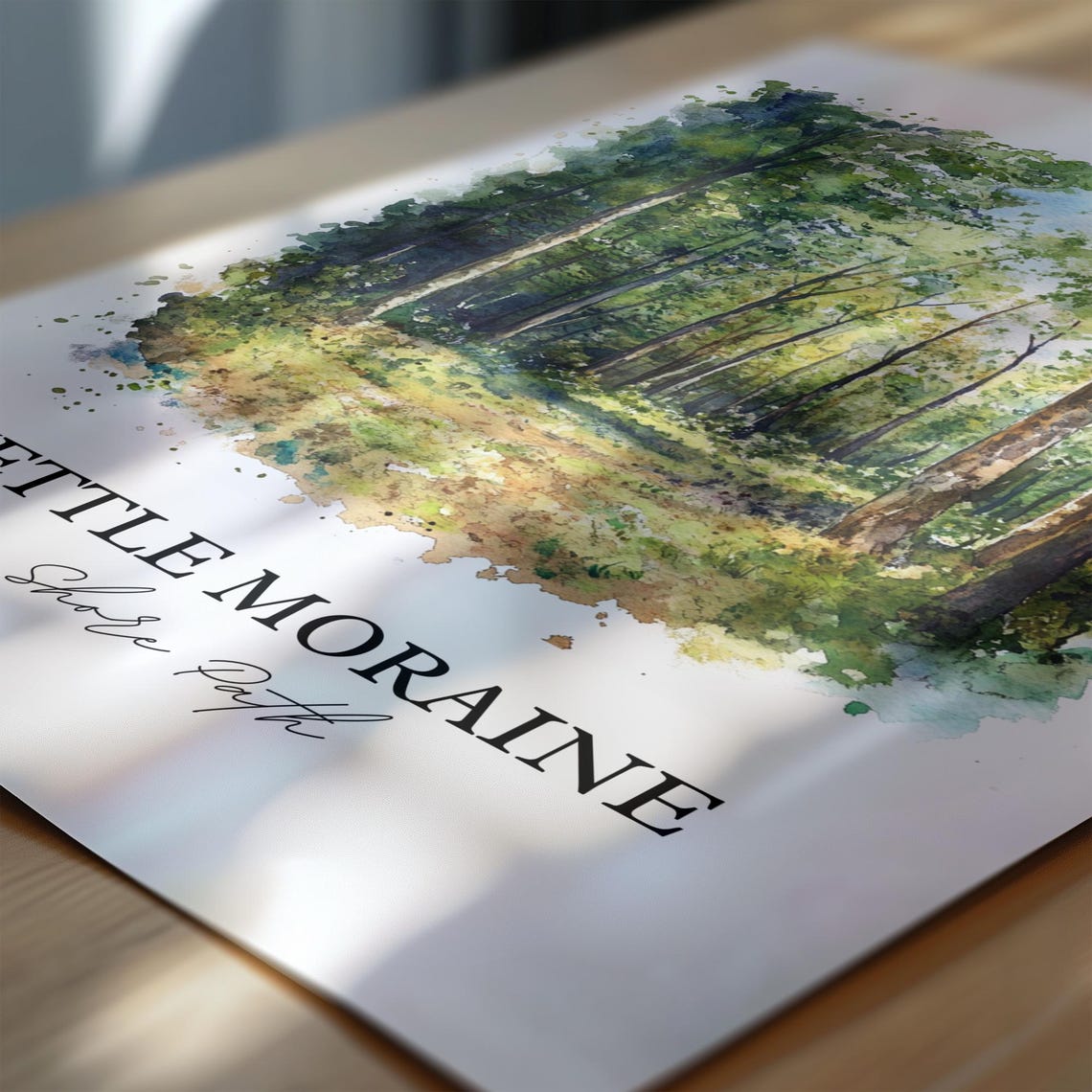 Kettle Moraine Shore Path Watercolor Forest Trail Green Trees Poster - Image 6