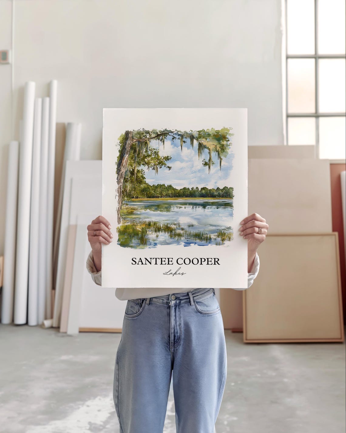 Santee Cooper Lakes Spanish Moss Watercolor Southern Travel Poster - Image 3